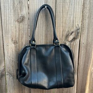 Vintage 80s Coach Black Leather Shoulder Bag with Polished Finish